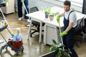 commercial cleaners maintaining workstations in a Winnipeg corporate office