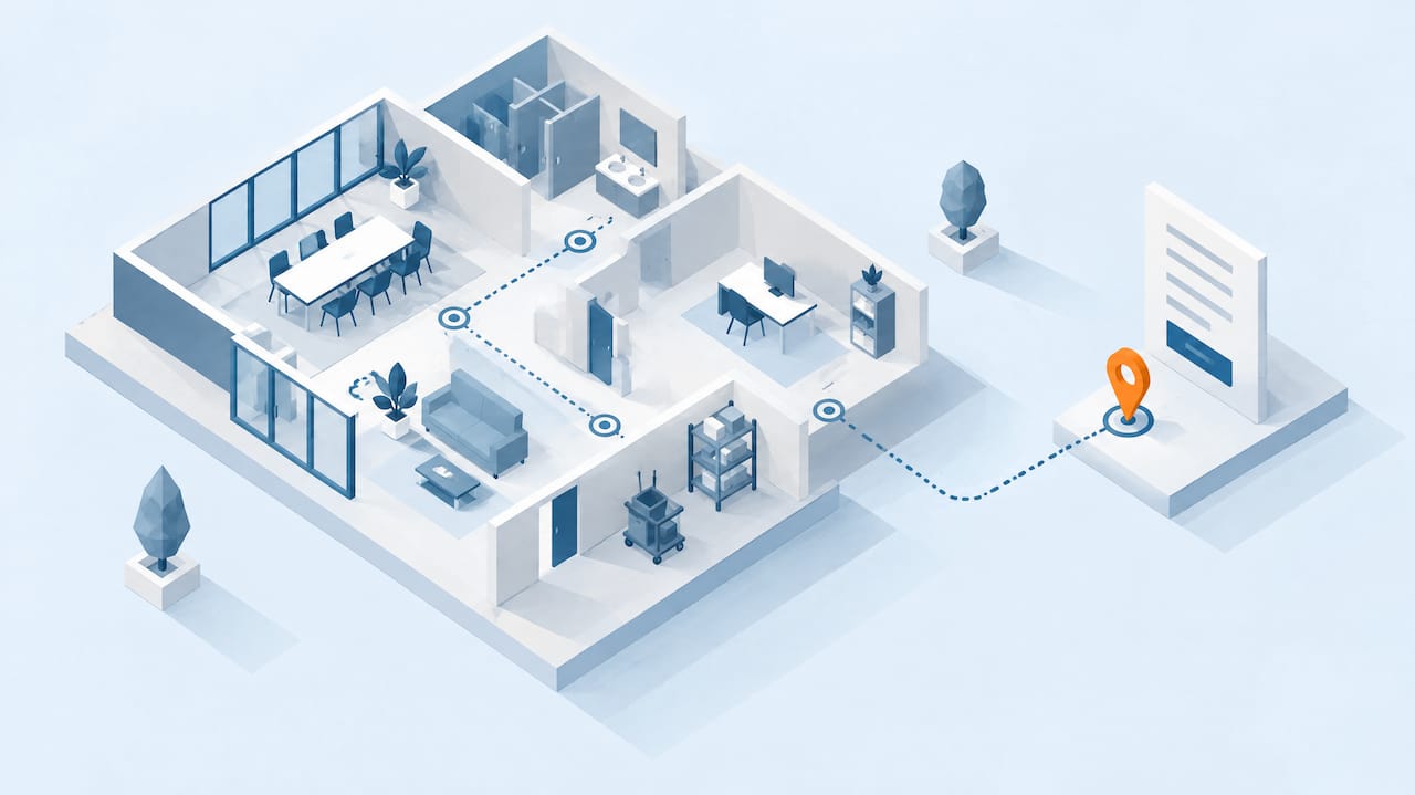 Isometric commercial cleaning quote planning illustration