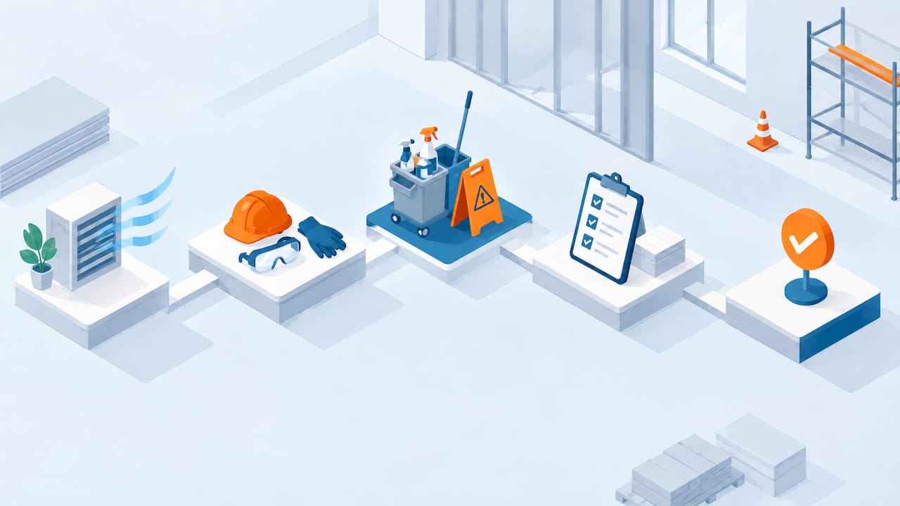 Abstract construction safety checks title card