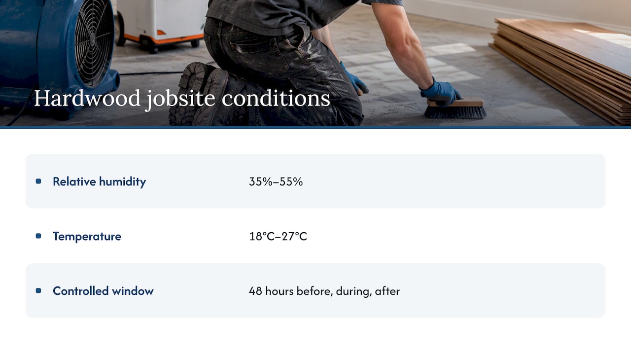 Hardwood installation humidity temperature and timing ranges