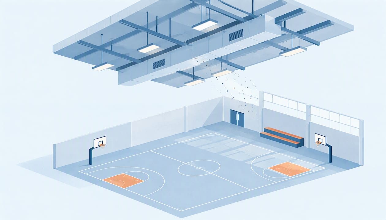 Isometric illustration of overhead dust maintenance